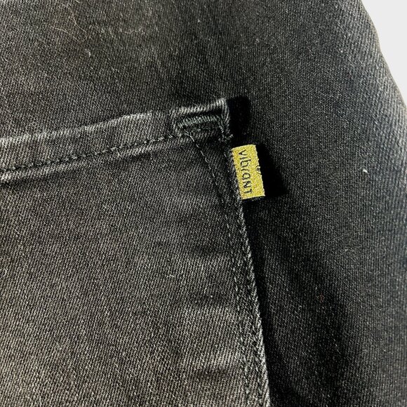 Vibrant MIU Bell Bottom Flare Black Jeans 1X Distressed Frayed Hem High Waist - Picture 5 of 12